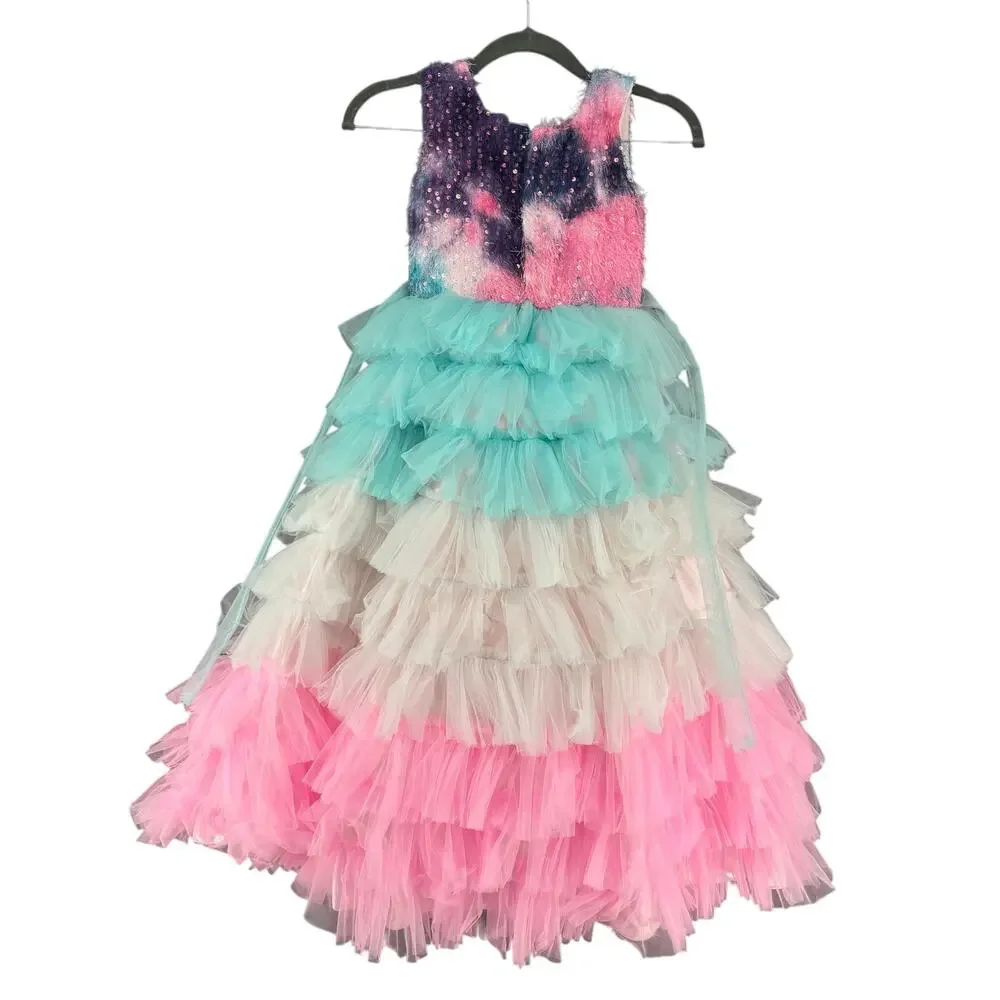 Veera Girls Pastel Rainbow Tutu Gown Maxi Dress 26‎ Made in India Party Fancy